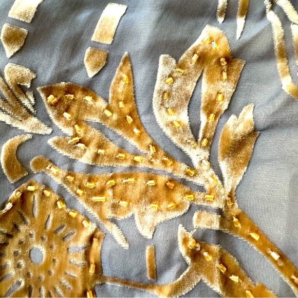 Hale Bob glam 90s taupe silk babydoll top gold beading embossed velvet, medium - Picture 6 of 7